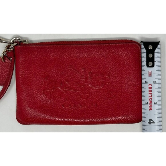 Coach Vintage Red Wristlet Wallet Pebbles Leather Zip Up Strap Stagecoach - Picture 10 of 10